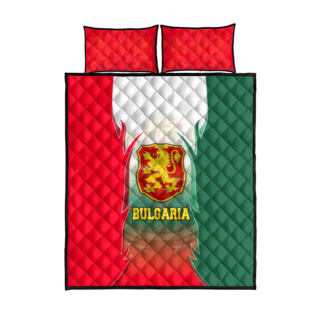 Bulgaria National Crest Quilt Bed Set with Tricolor Design and Folk Cuff Pattern