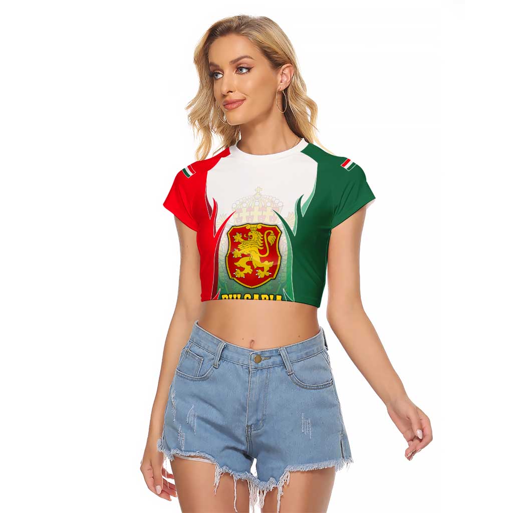 Bulgaria National Crest Raglan Cropped T Shirt with Tricolor Design and Folk Cuff Pattern