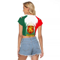 Bulgaria National Crest Raglan Cropped T Shirt with Tricolor Design and Folk Cuff Pattern