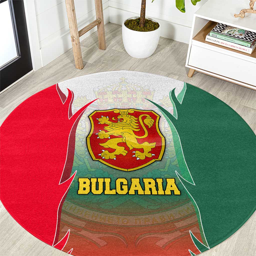 Bulgaria National Crest Round Carpet with Tricolor Design and Folk Cuff Pattern