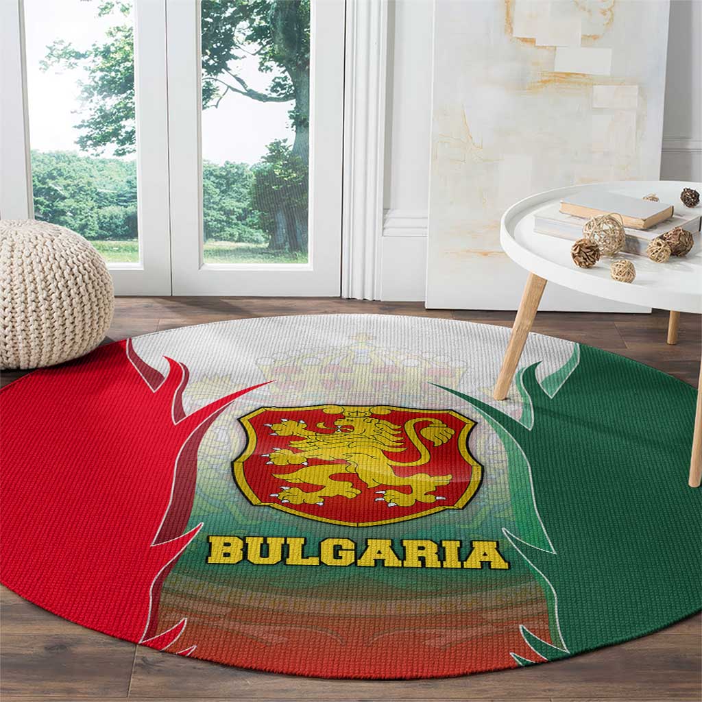 Bulgaria National Crest Round Carpet with Tricolor Design and Folk Cuff Pattern
