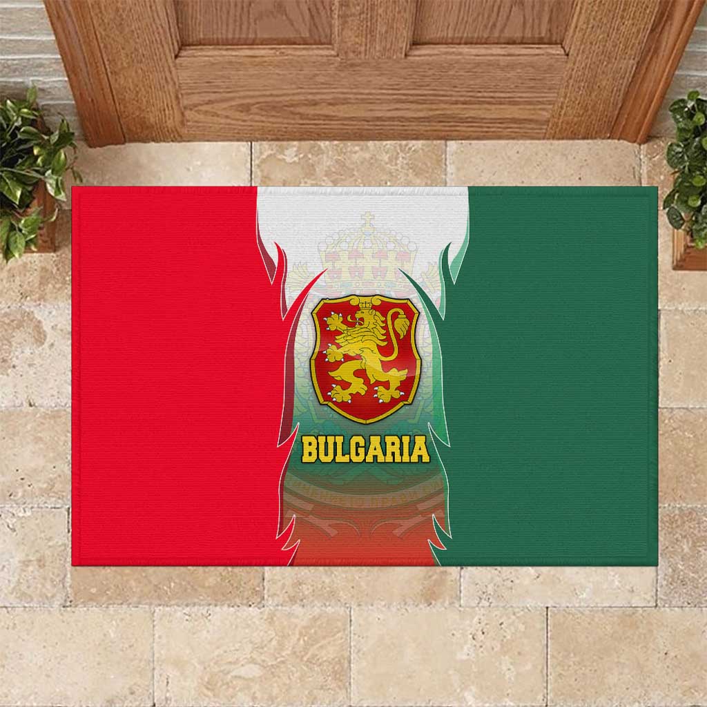 Bulgaria National Crest Rubber Doormat with Tricolor Design and Folk Cuff Pattern