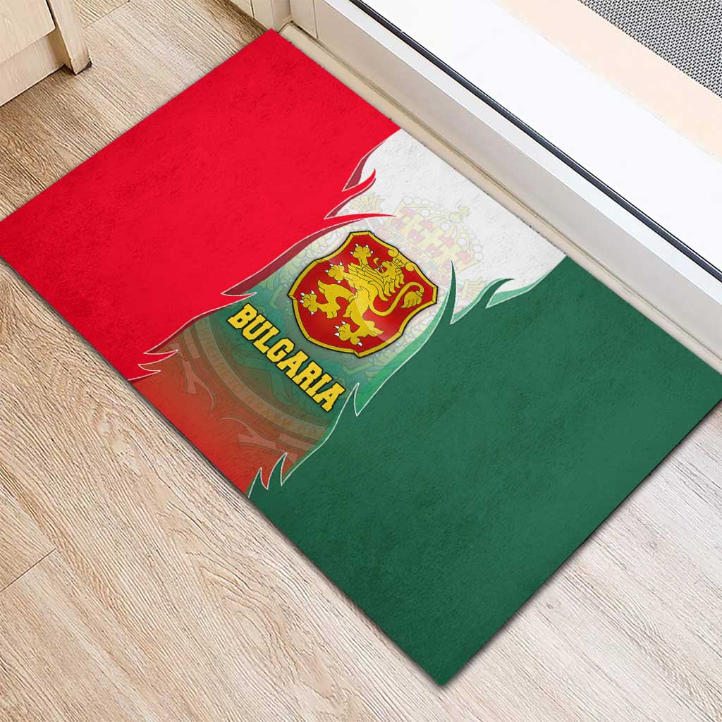 Bulgaria National Crest Rubber Doormat with Tricolor Design and Folk Cuff Pattern