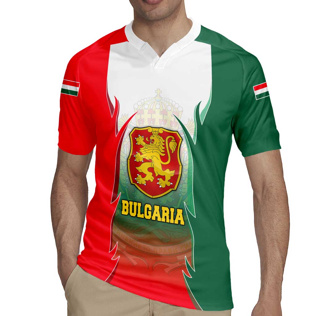 Bulgaria National Crest Rugby Jersey with Tricolor Design and Folk Cuff Pattern