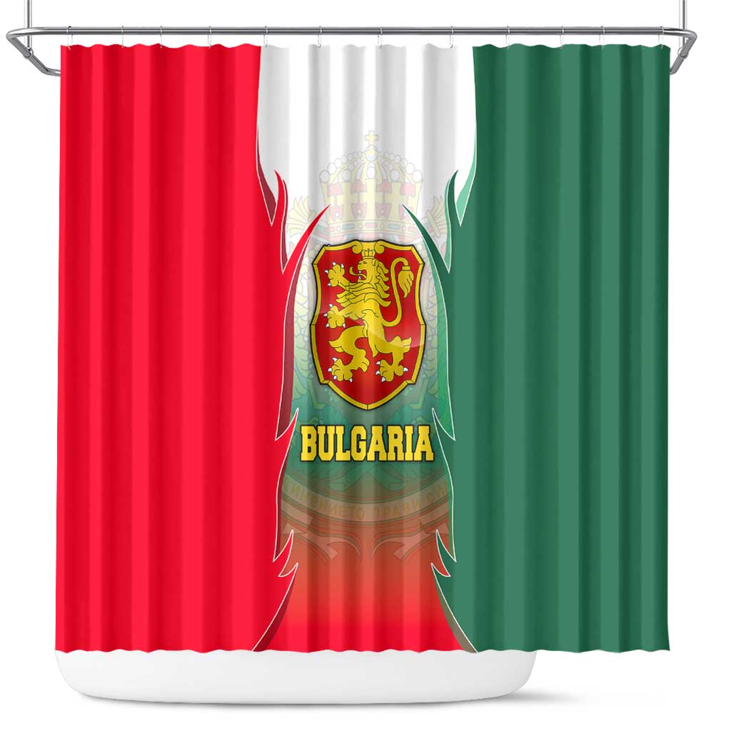 Bulgaria National Crest Shower Curtain with Tricolor Design and Folk Cuff Pattern
