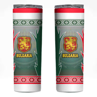Bulgaria National Crest Skinny Tumbler with Tricolor Design and Folk Cuff Pattern