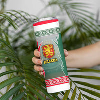 Bulgaria National Crest Skinny Tumbler with Tricolor Design and Folk Cuff Pattern