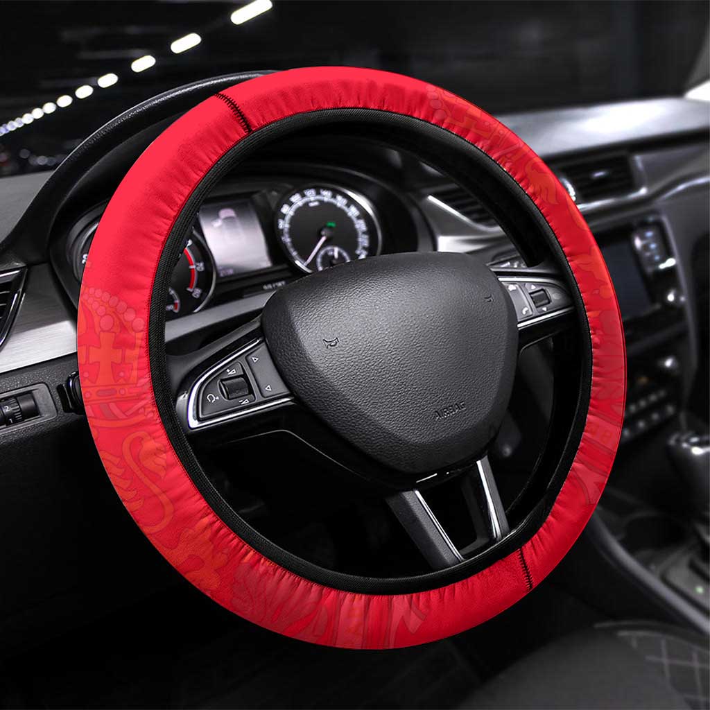 Bulgaria National Crest Steering Wheel Cover with Tricolor Design and Folk Cuff Pattern