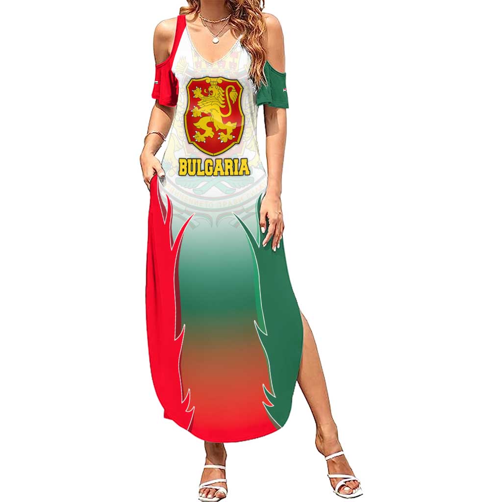 Bulgaria National Crest Summer Maxi Dress with Tricolor Design and Folk Cuff Pattern