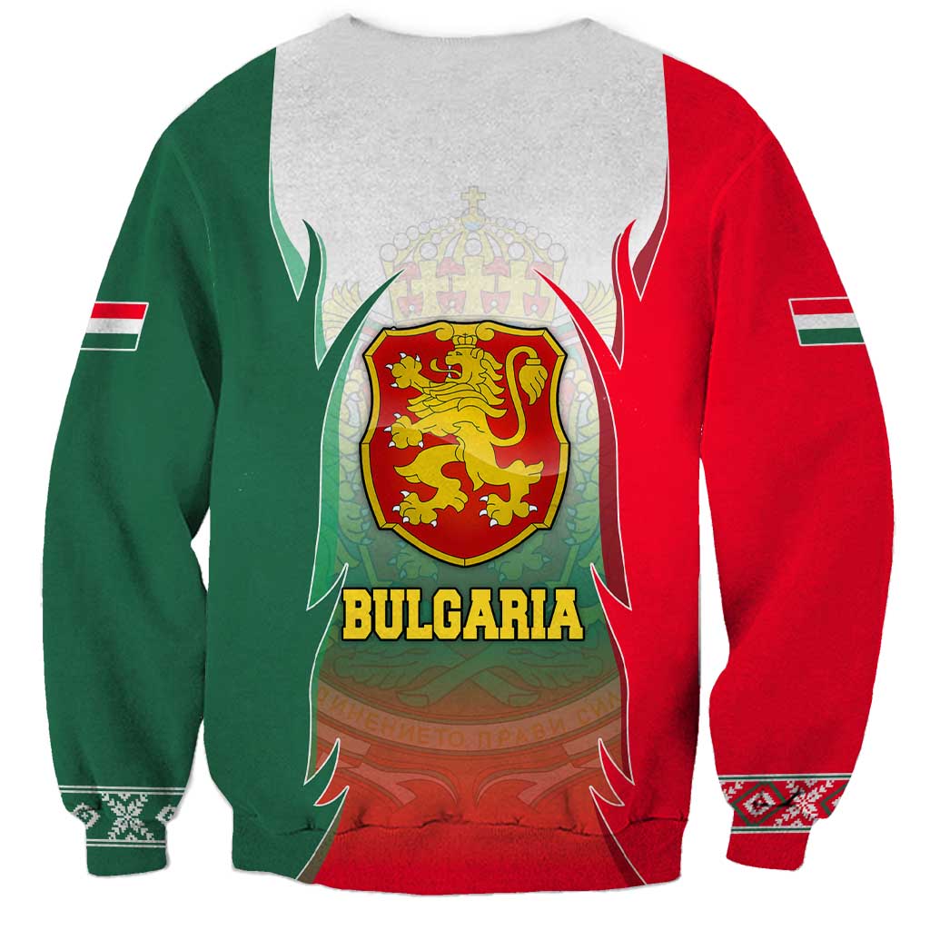 Bulgaria National Crest Sweatshirt with Tricolor Design and Folk Cuff Pattern