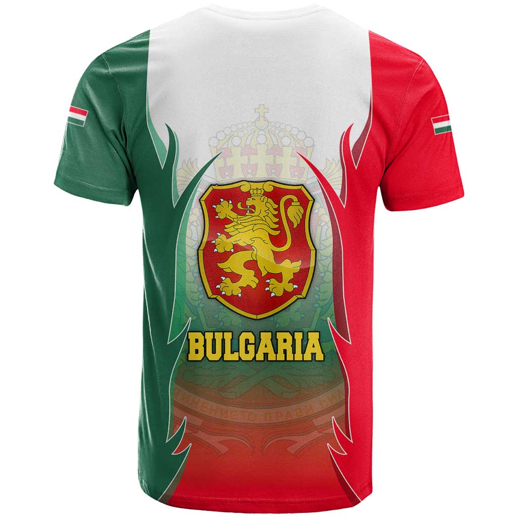Bulgaria National Crest T Shirt with Tricolor Design and Folk Cuff Pattern