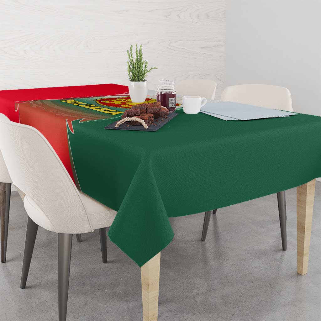 Bulgaria National Crest Tablecloth with Tricolor Design and Folk Cuff Pattern