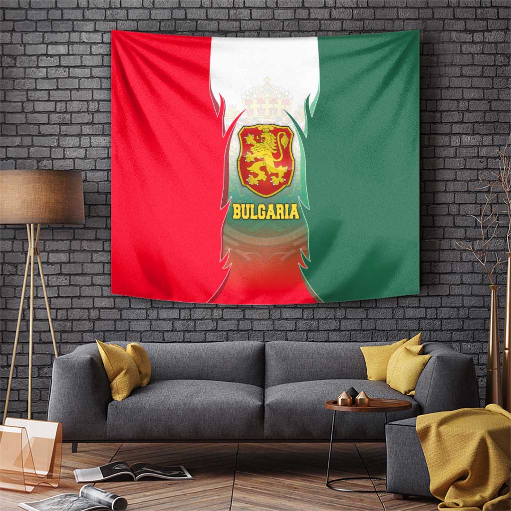 Bulgaria National Crest Tapestry with Tricolor Design and Folk Cuff Pattern