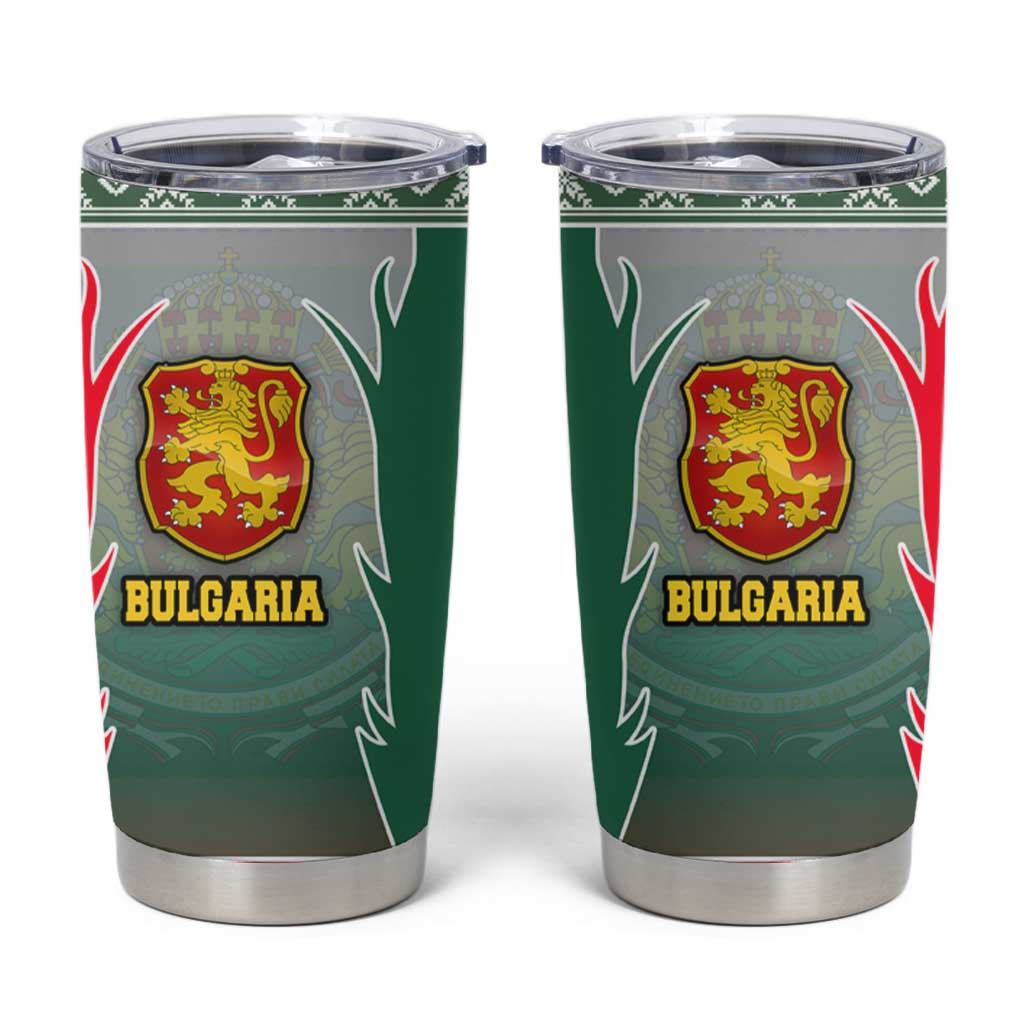 Bulgaria National Crest Tumbler Cup with Tricolor Design and Folk Cuff Pattern