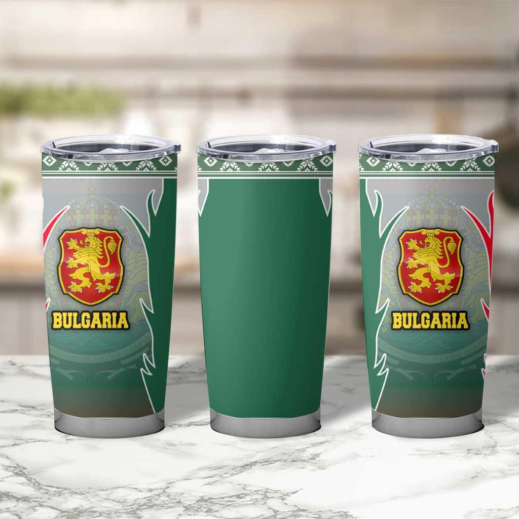 Bulgaria National Crest Tumbler Cup with Tricolor Design and Folk Cuff Pattern