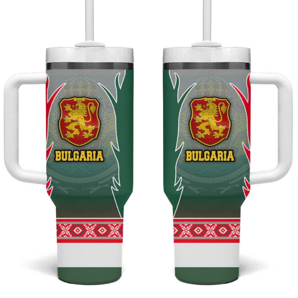Bulgaria National Crest Tumbler With Handle with Tricolor Design and Folk Cuff Pattern