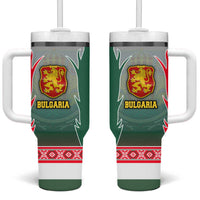 Bulgaria National Crest Tumbler With Handle with Tricolor Design and Folk Cuff Pattern