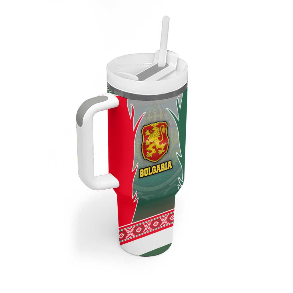 Bulgaria National Crest Tumbler With Handle with Tricolor Design and Folk Cuff Pattern