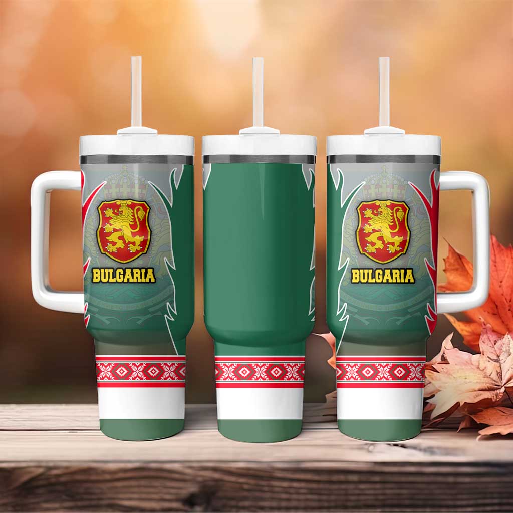 Bulgaria National Crest Tumbler With Handle with Tricolor Design and Folk Cuff Pattern
