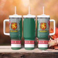 Bulgaria National Crest Tumbler With Handle with Tricolor Design and Folk Cuff Pattern