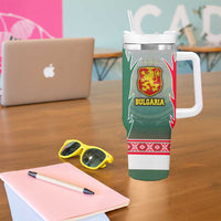 Bulgaria National Crest Tumbler With Handle with Tricolor Design and Folk Cuff Pattern