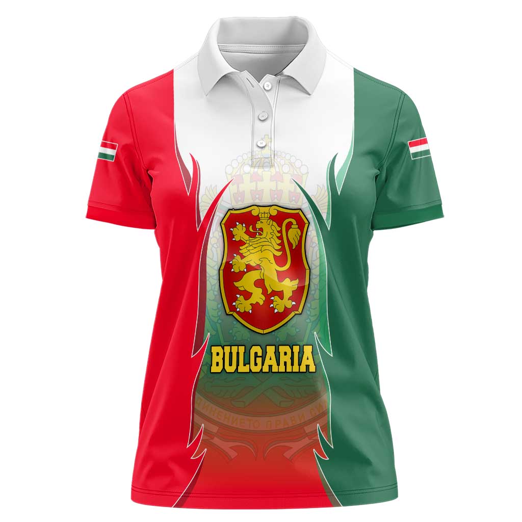 Bulgaria National Crest Women Polo Shirt with Tricolor Design and Folk Cuff Pattern