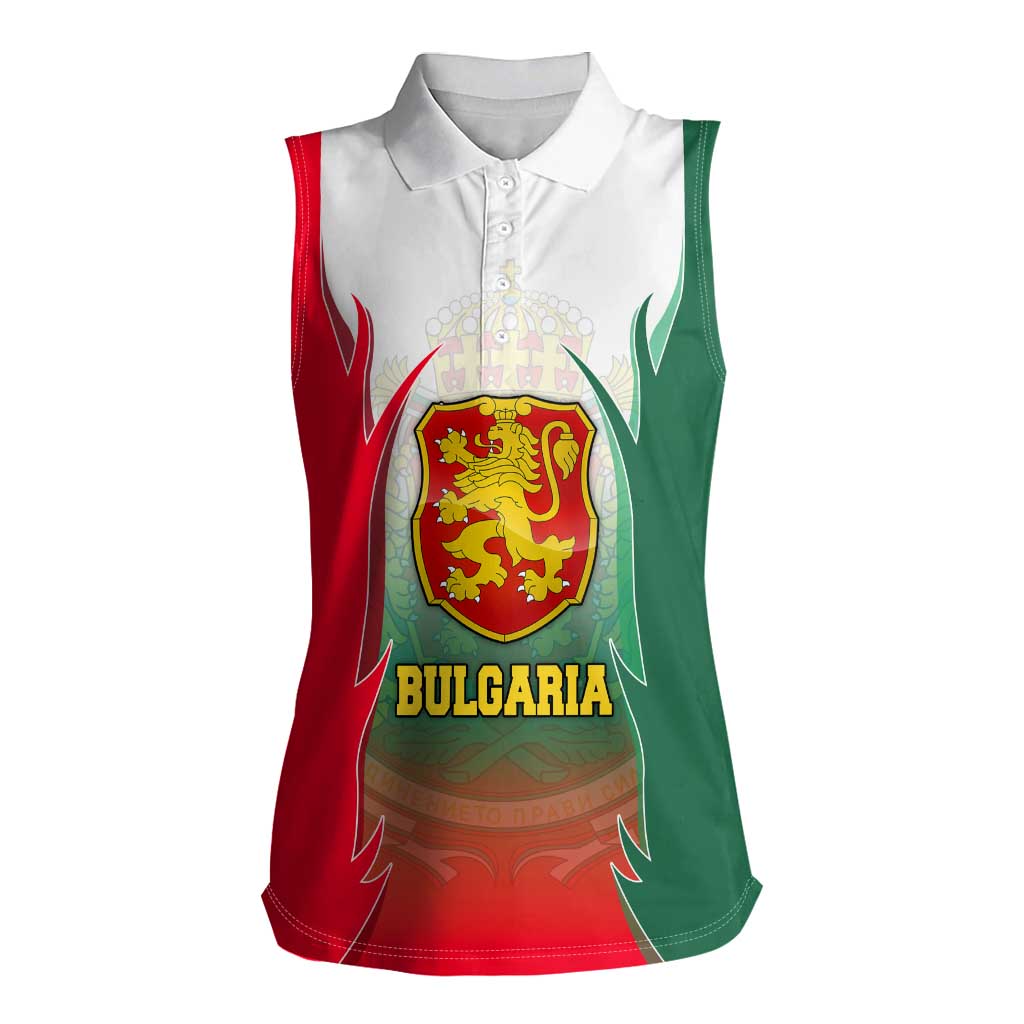 Bulgaria National Crest Women Sleeveless Polo Shirt with Tricolor Design and Folk Cuff Pattern