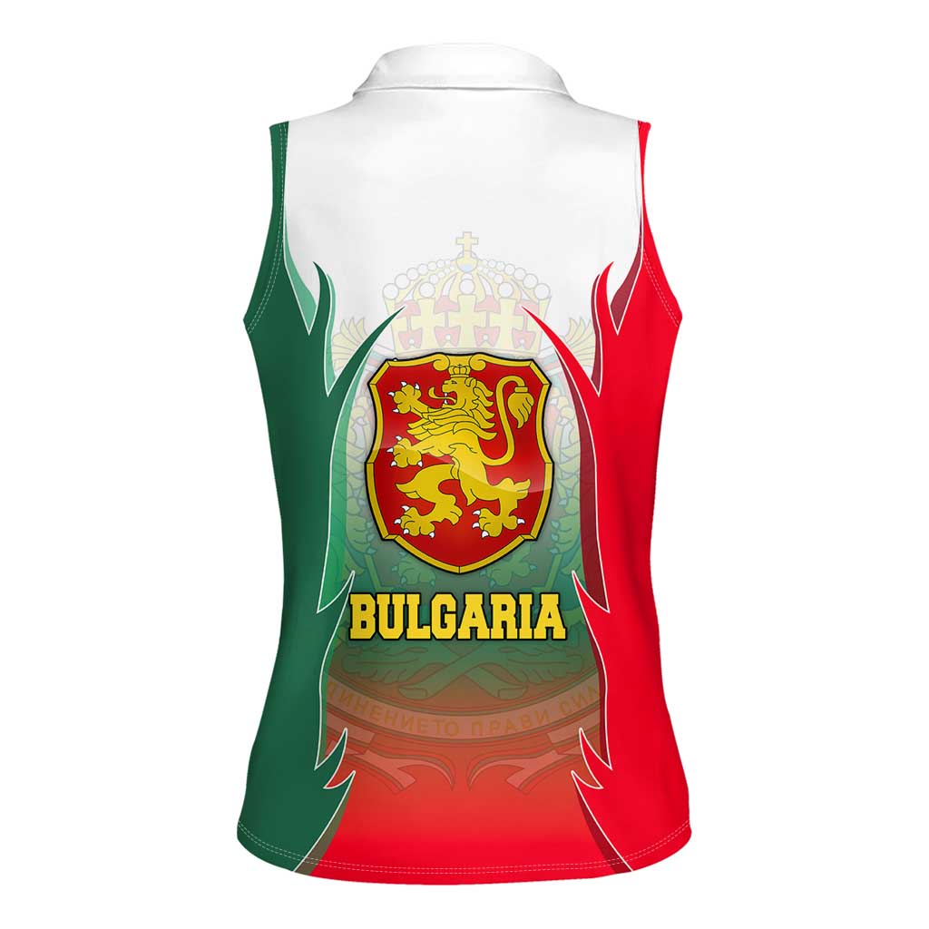 Bulgaria National Crest Women Sleeveless Polo Shirt with Tricolor Design and Folk Cuff Pattern