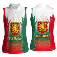 Bulgaria National Crest Women Sleeveless Polo Shirt with Tricolor Design and Folk Cuff Pattern