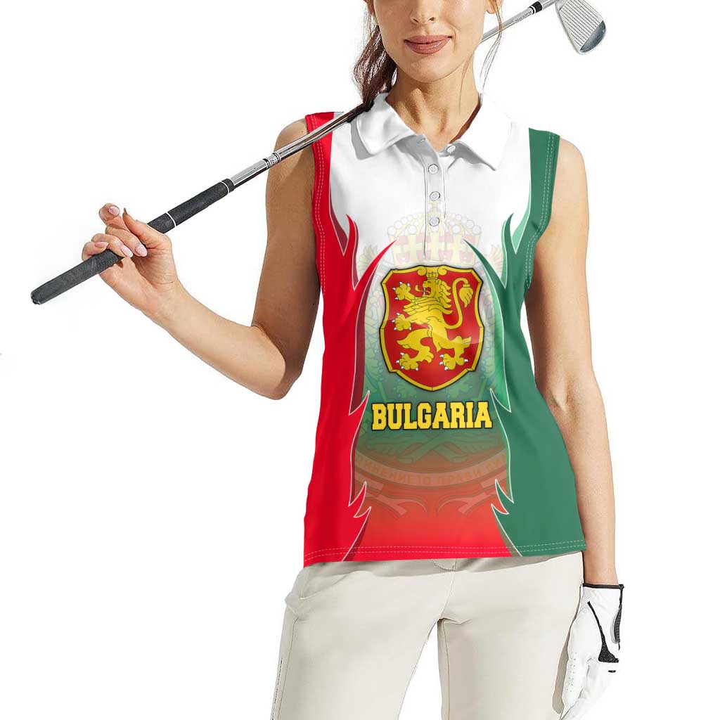 Bulgaria National Crest Women Sleeveless Polo Shirt with Tricolor Design and Folk Cuff Pattern