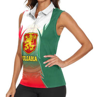 Bulgaria National Crest Women Sleeveless Polo Shirt with Tricolor Design and Folk Cuff Pattern