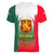 Bulgaria National Crest Women V-Neck T-Shirt with Tricolor Design and Folk Cuff Pattern