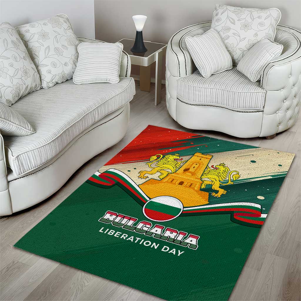 Bulgaria Liberation Day Area Rug with Shipka Monument and Tricolor Lion Graphic