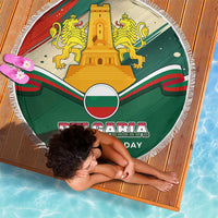 Bulgaria Liberation Day Beach Blanket with Shipka Monument and Tricolor Lion Graphic