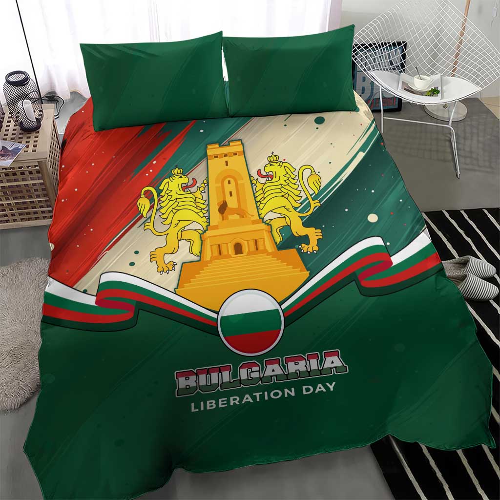Bulgaria Liberation Day Bedding Set with Shipka Monument and Tricolor Lion Graphic