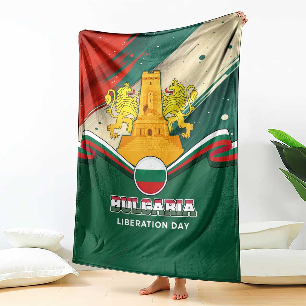 Bulgaria Liberation Day Blanket with Shipka Monument and Tricolor Lion Graphic