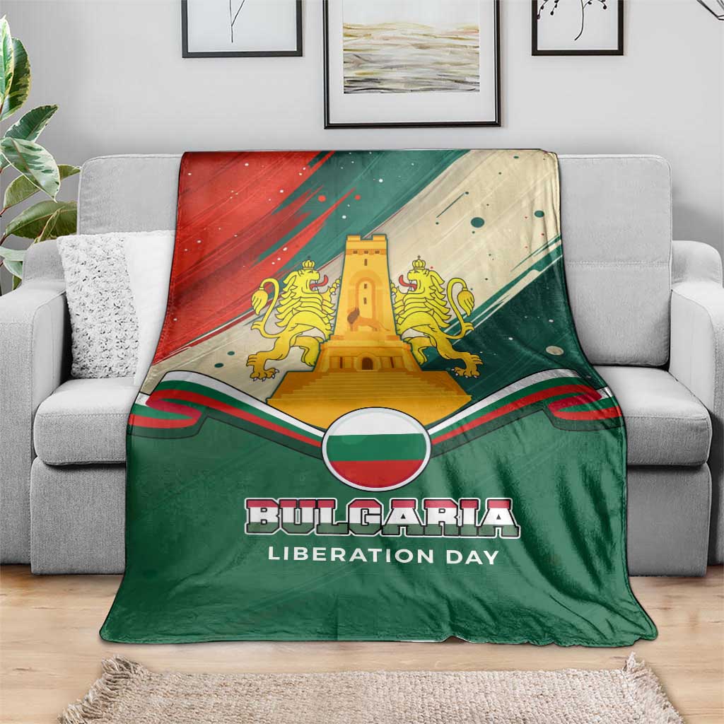 Bulgaria Liberation Day Blanket with Shipka Monument and Tricolor Lion Graphic