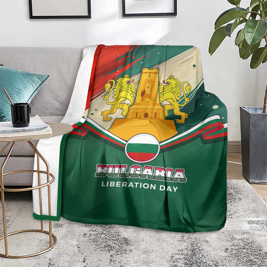 Bulgaria Liberation Day Blanket with Shipka Monument and Tricolor Lion Graphic