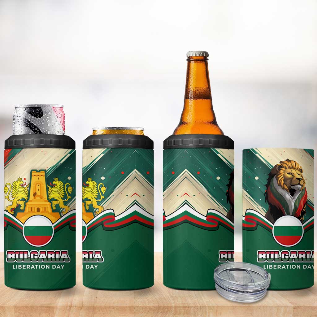 Bulgaria Liberation Day 4 in 1 Can Cooler Tumbler with Shipka Monument and Tricolor Lion Graphic