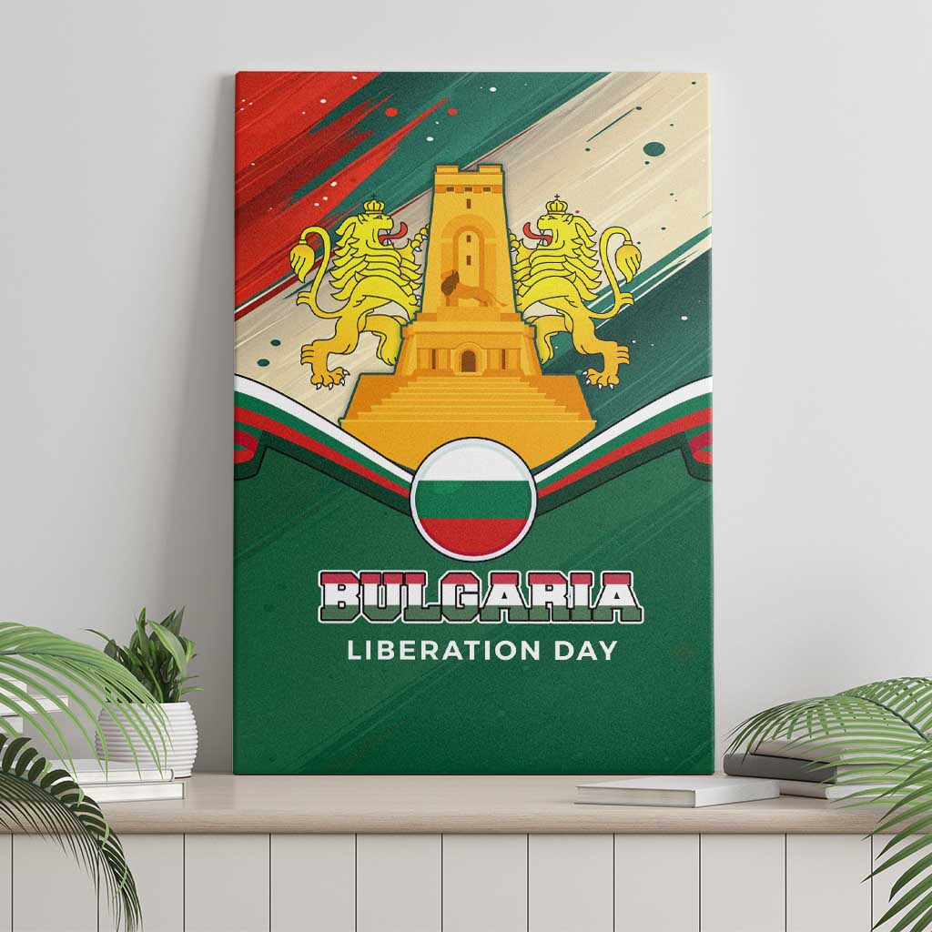 Bulgaria Liberation Day Canvas Wall Art with Shipka Monument and Tricolor Lion Graphic