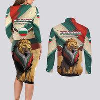 Bulgaria Liberation Day Couples Matching Long Sleeve Bodycon Dress and Long Sleeve Button Shirt with Shipka Monument and Tricolor Lion Graphic