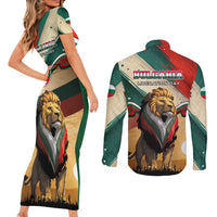 Bulgaria Liberation Day Couples Matching Short Sleeve Bodycon Dress and Long Sleeve Button Shirt with Shipka Monument and Tricolor Lion Graphic