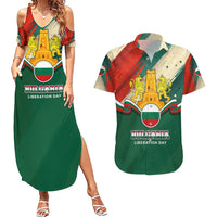 Bulgaria Liberation Day Couples Matching Summer Maxi Dress and Hawaiian Shirt with Shipka Monument and Tricolor Lion Graphic