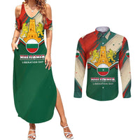 Bulgaria Liberation Day Couples Matching Summer Maxi Dress and Long Sleeve Button Shirt with Shipka Monument and Tricolor Lion Graphic