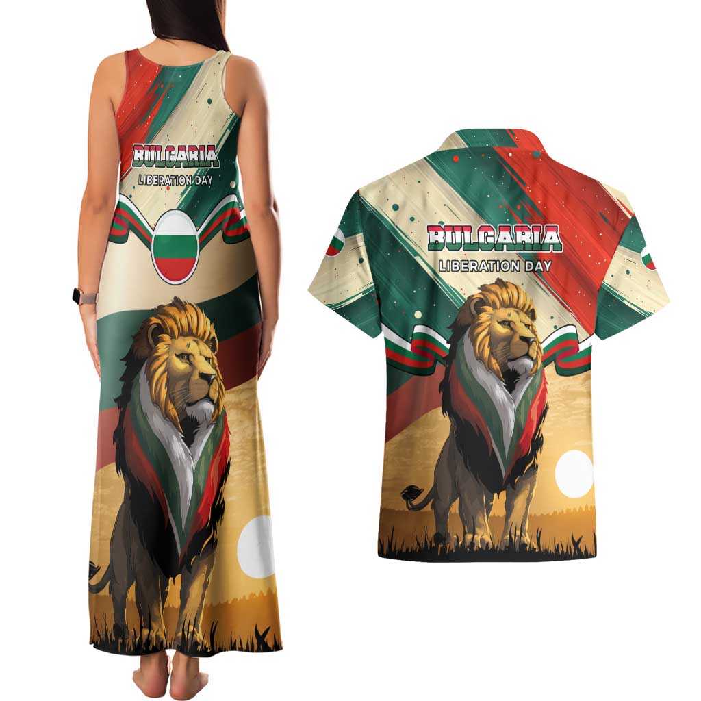 Bulgaria Liberation Day Couples Matching Tank Maxi Dress and Hawaiian Shirt with Shipka Monument and Tricolor Lion Graphic