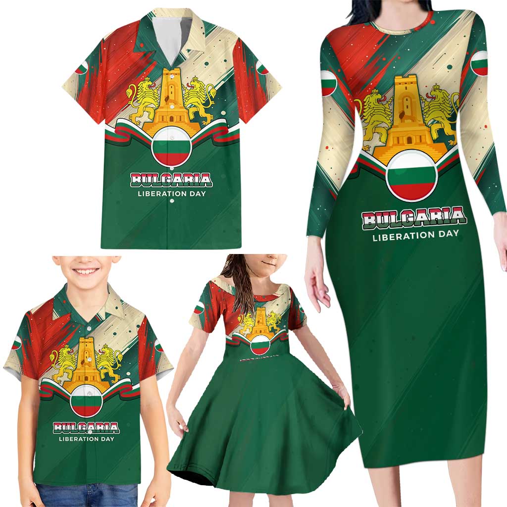 Bulgaria Liberation Day Family Matching Long Sleeve Bodycon Dress and Hawaiian Shirt with Shipka Monument and Tricolor Lion Graphic
