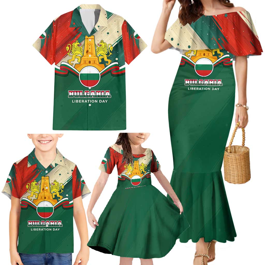 Bulgaria Liberation Day Family Matching Mermaid Dress and Hawaiian Shirt with Shipka Monument and Tricolor Lion Graphic