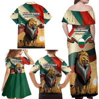 Bulgaria Liberation Day Family Matching Off Shoulder Maxi Dress and Hawaiian Shirt with Shipka Monument and Tricolor Lion Graphic