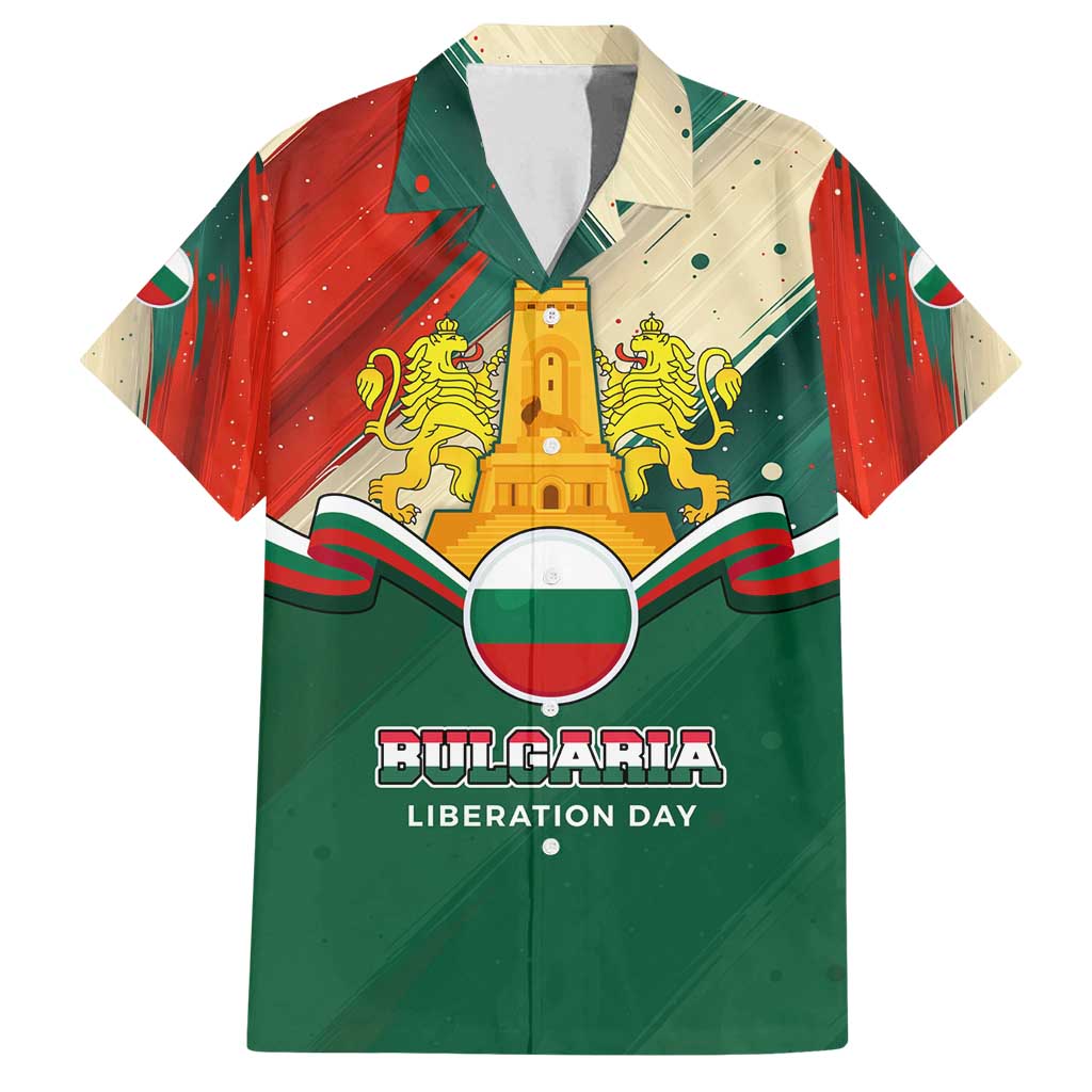Bulgaria Liberation Day Family Matching Off Shoulder Short Dress and Hawaiian Shirt with Shipka Monument and Tricolor Lion Graphic