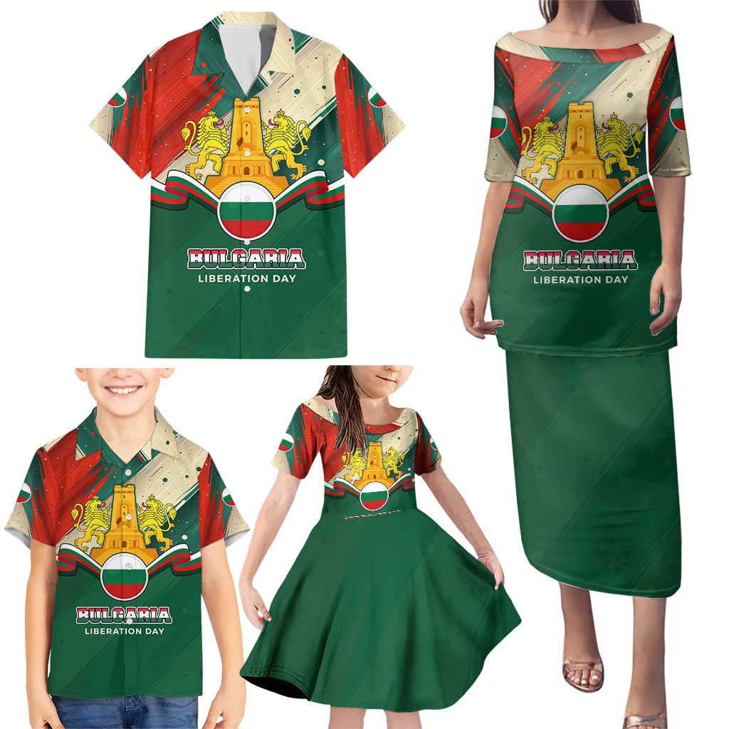 Bulgaria Liberation Day Family Matching Puletasi and Hawaiian Shirt with Shipka Monument and Tricolor Lion Graphic